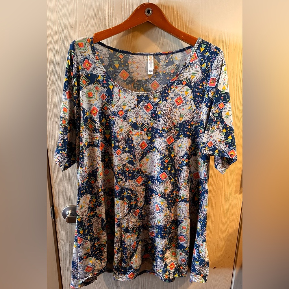 LuLaRoe Navy Multi-Color Short Sleeve Tunic